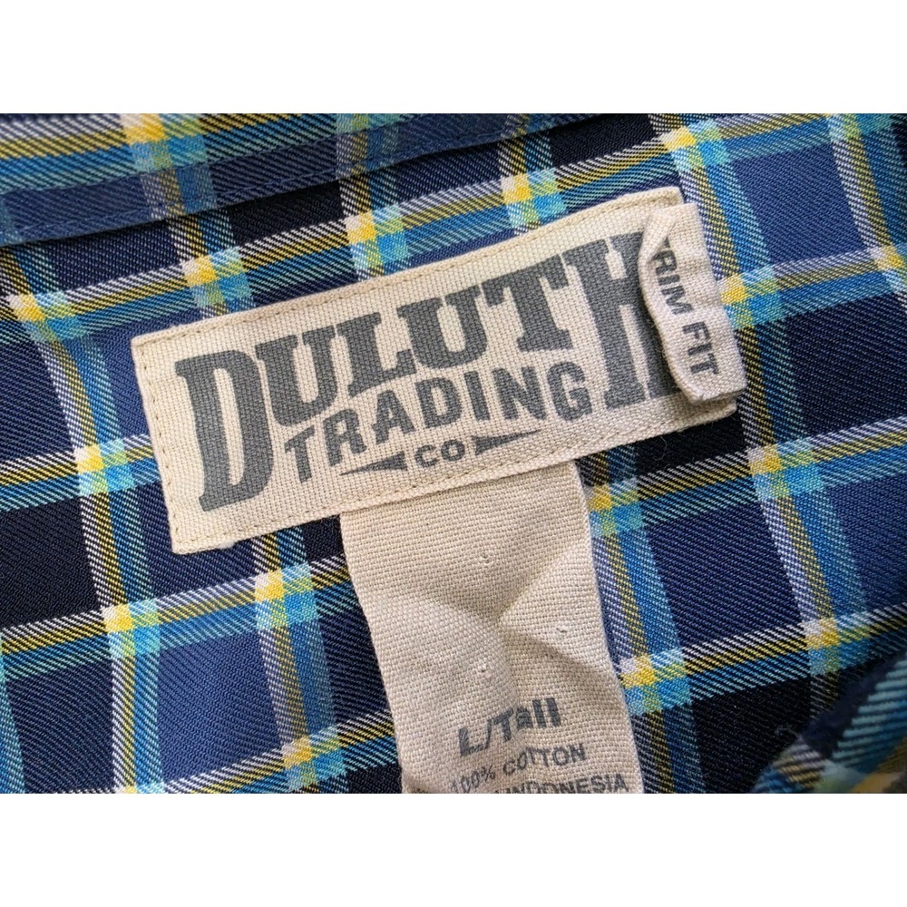 Duluth Trading Co Mens Large Blue Button Shirt Check - Picture 4 of 8